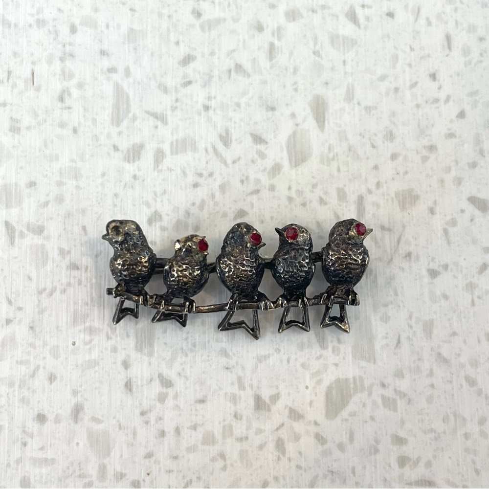 DANECRAFT Sterling Silver Vintage 5 Birds on a Branch Lapel Pin Brooch - Picture 2 of 6